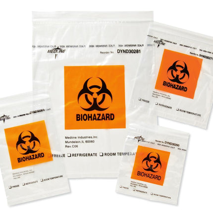 Medline Biohazard Zipping Lab Specimen Bag, 8" x 8" (20.3 cm x 20.3 cm)