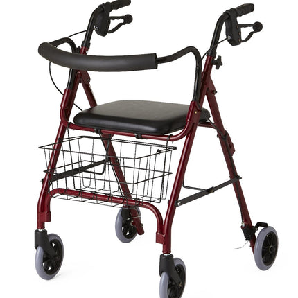 Medline Deluxe Rollator, Burgundy, Curved Back, Weight Cap 250lbs (Non-returnable)