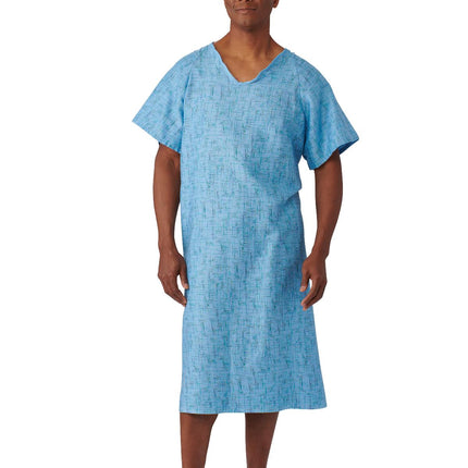 Patient Gown, Cotton/ply Blend, 47" Lenght, Back and Side Tie, Cascade Blue