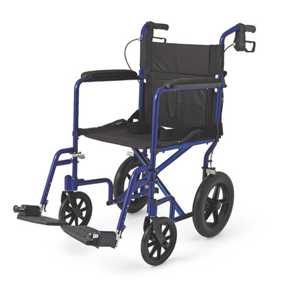 Aluminium Transport Chair With 12" Wheels , Blue