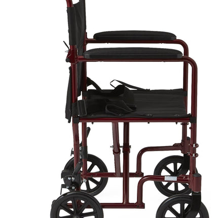 Medline Basic Aluminum Transport Chair, 19" (48 cm), Red