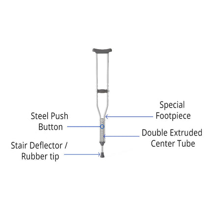 Medline Aluminum Push-Button Adjustable Crutch, Adult Tall