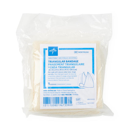 Medline Non-Sterile Triangular Bandage with Safety Pins, 36" x 36" x 51" (91.5 x 91.5 x 129.5 cm)